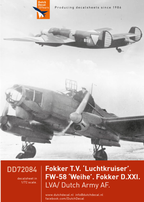 Naval Models - decals - Dutch Decal - DD72084 Fokker T.V. Luchtkruiser-FW-58 Weihe-Fokker D.XXI